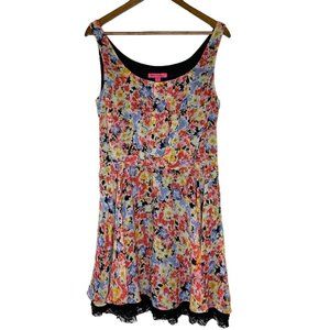 Betsey Johnson Red Yellow Floral Sleeveless Tank Top Dress Size 12 Women’s